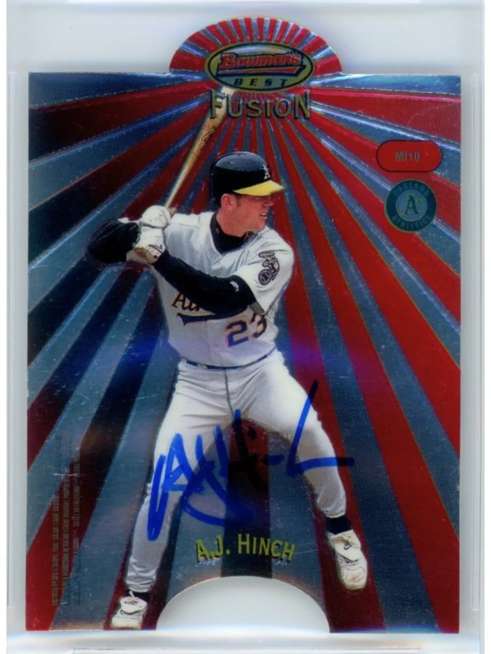 AJ Hinch Signed 1998 Bowman’s Best Mirror Image MI10 Athletics Card BAS Slab